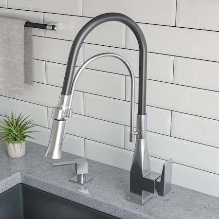 Alfi Brand Brushed Nickel Square Kitchen Faucet with Black Rubber Stem ABKF3023-BN